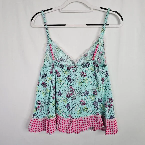 JUICY COUTURE Cami Tank Top size L  AQUA GREEN PINK PURPLE Floral Sleep Pajama - Picture 9 of 9